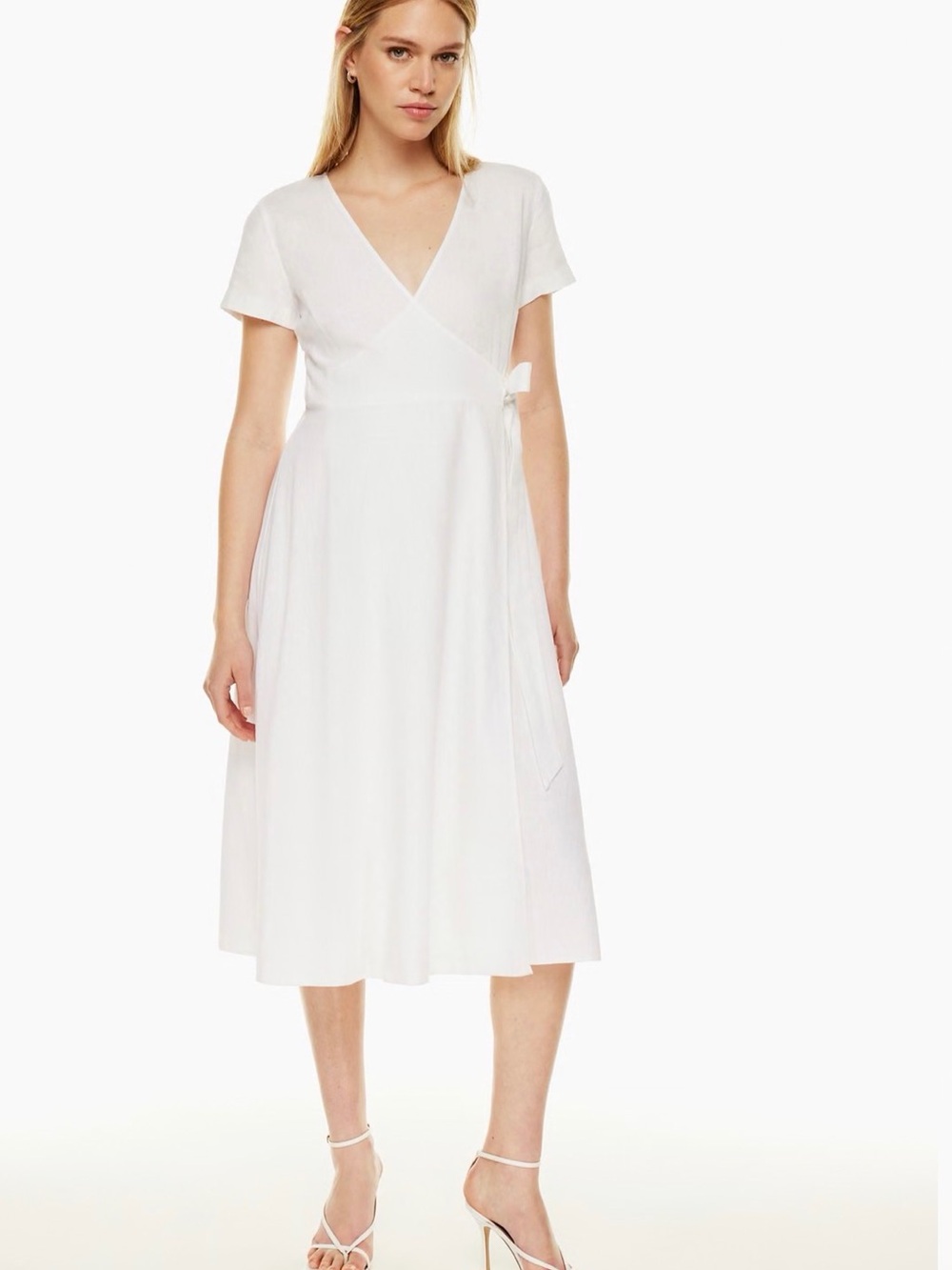 Aritzia White Linen Wrap Midi Dress